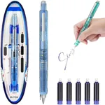 HOAIME Fountain Pen Retractable, 0.38mm Blue & Black Ink Transparent Barrel Includes 5 Refillable Ink Cartridges, Retractable Fountain Pens for Writing Fine Nib No Leaking (Blue, Blue)