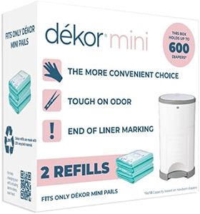 Diaper Dekor Mini Diaper Pail Refills | 2 Count | Most Economical Refill System | Quick & Easy to Replace | No Preset Bag Size Use Only What You Need | Exclusive End-of-Liner Marking