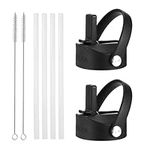 IRON °FLASK Flex Straw Lid for Wide Mouth Insulated Sports Water Bottles, Simple BPA Free, 2 Lids, 4 Straws, 2 Cleaning Brushes (Black)