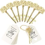 WODEGIFT 60 PCS Key Bottle Openers,Vintage Skeleton Key Bottle Opener,Wedding Favors Bottle Opener with Escort Card Tag and Key Chains,Wedding Party Favor Souvenir Gift(Gold）