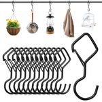 GIPTIME 12 Pcs Hooks for Hanging with Safety Buckle Design, Large S Shaped Heavy Duty Hooks Kitchen Hooks, Closet Rod S Hanger Hooks for Kitchen, Work Shop, Bathroom, Garden, Black 4 Inch