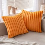 MIULEE Orange Fall Throw Pillow Covers 18x18 Inch Set of 2 Fuzzy Striped Soft Pillowcase with Velvet Back Faux Rabbit Fur Cushion Covers Decorative Home Pillows for Sofa Couch Bedroom Car