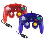 Hovlian 2 Pack NGC Controllers,Classic Wired Controller for Wii Game cube Console(Clear Blue and Red)