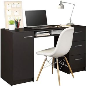 Madesa - Bureau d'écriture, Bureau d'ordinateur, Bureau à Domicile avec 3 tiroirs, 1 Porte et Un Excellent Espace de Rangement, 136x45x77 cm, Bois, Noir