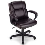 COSTWAY 300/330/400/500LBS Big & Tall Executive Office Chair, Height Adjustable Leather Computer Desk Chair with Rocking Backrest & Arms, Home Office Ergonomic Swivel Task Chair (330LBS, Brown)