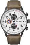 AVI-8 Mens 42mm Hawker Hurricane Classic Chronograph Ivory Grayscale Japanese Quartz Pilot Watch with Leather Strap AV-4011-0B