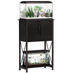 Herture 5-10 Gallon Fish Tank Stand, Metal Double Aquarium Stand with Cabinet for Fish Tank Accessories Storage, Heavy Duty 20.5" L* 11.02" W Tabletop, 500LBS Capacity Black PG06YGB