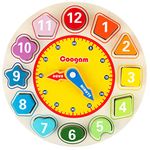 Coogam Wooden Shape Color Sorting Clock – Teaching Time Number Blocks Puzzle Stacking Sorter Jigsaw Montessori Early Learning Educational Toy Gift for 3 4 5 Year Old Child Kids