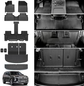 HOUCLEMIC Floor Mats for 2020-2025 Hyundai Palisade, Trunk Mat with Backrest Mat and Lower Cargo Mat TPE Waterproof All Weather Protector Replacement for 2024 2025 Hyundai Palisade Accessories