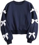 GORGLITTER Girl's Bowknot Decor Crewneck Sweatshirt Cut Out Long Sleeve Pullover Tops Blue 12Y