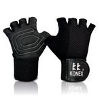 KONEX Gym Gloves for Men and Women | Ideal for Professional Weightlifting, Fitness Training, Workout, Bike Riding, Cycling, and Other Sports Activities (Black, Large)