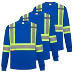 ProtectX Men's High Visibility Heavy Duty Long Sleeve Reflective Safety T-Shirts for Construction, Class 2-3 Type R, Blue Long Sleeve 3-pack, X-Large