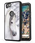 Pixel 2 XL Case Horse,Gifun [Anti-Slide] and [Drop Protection] Soft Black TPU Protective Case Cover for Google Pixel 2 XL 2017 Release - Beautiful Mr White Horse