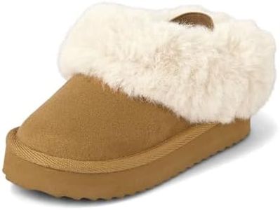 The Children's Place Baby Girls and Toddler Indoor/Outdoor Platform Shoes with Backstrap, Faux Fur Lined Slipper, Lt Tan, 9