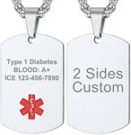 Supcare Stainless Steel Medical ID Alert Necklace Engraved Personalized for Men Women Children, Engraveable Emergency Medical Necklace Medical Allergy Medical Symbol Jewelry