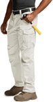 CQR Men's Quick Dry Work Pants, Water Resistant Outdoor Tactical Cargo Pants, Frosted White, 36W x 30L