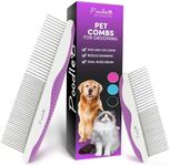 Poodle Pet Dog Combs for Grooming | 2 Pack | Stainless Steel Teeth Easily Remove Dirt | Proper Care Prevents Knots and Mats for Long and Short Haired Pets |Anti-Slip Comfort Grip Handle| Purple