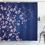 Ambesonne Japanese Shower Curtain, Spring Season Sakura Bloom Design Romantic Cherry Blossom on Blurry Branches, Cloth Fabric Bathroom Decor Set with Hooks, 69" W x 84" L, Dark Lavender