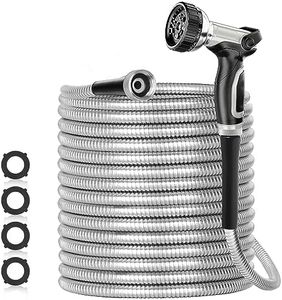 SPECILITE 50ft 304 Stainless Steel Garden Hose Metal, Heavy Duty Water Pipe with Nozzles for Yard, Outdoor - Flexible, Never Kink & Tangle, Puncture Resistant