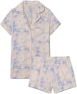 Tommy John Women's Downtime Short Sleeve Sleep Top and Pant Pajama Set, Single (Set), Blush Scattered Floral, Medium