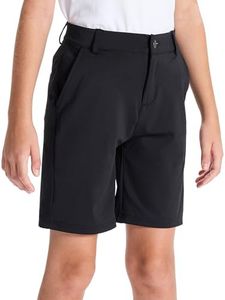 DEVOROPA Youth Boys Golf Shorts School Uniform Flat Front Shorts Stretch Performance Kids Dress Chino Hybrid Twill Casual Running Khaki Athletic Summer Shorts Black 3T