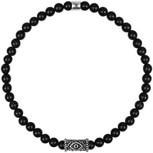 KARMA AND LUCK - Stress Soother - Men's Genuine Onyx Evil Eye 925 Sterling Silver Tube Beaded Bracelet. Protection Bracelet for Men. Size: 7.5" Stretch. Ready to Gift for Him.