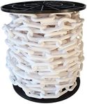 RCH Hardware CH-P55-08-WHT-65 Decorative Light-Weight Plastic Chain For Planters, Crowd Control SAFETY Barriers, Queue Line Stanchions, Bright Décor Hanging Accessory | 1 Reel/ 65'