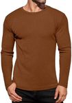 Ekouaer Men's Ribbed Sweater Thermal Warm Shirt Long Sleeve Underwear Tops Crew Neck Undershirt Brown Plus Size XXL