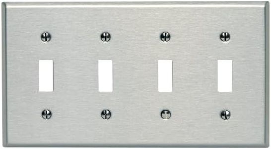 Leviton 84012 4-Gang Toggle Device Switch Wallplate, Standard Size, Device Mount, Stainless Steel