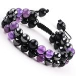 Triple Protection Bracelet for Men Women,Genuine Amethyst Black Obsidian Hematite Handmade 8mm Bead Bracelet Healing Crystals Energy Bracelet Christmas Birthday Jewelry Gifts Bring Luck Prosperity