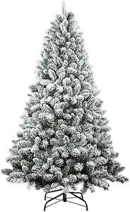 6ft Flocked Christmas Tree, Flocked Artificial Christmas Pine Tree, Flocked Hinged Xmas Tree with pine cone,Reinforced Metal Base & Easy Assembly,Snow Flocked Christmas Tree for Indoor and Outdoor