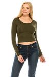 Hollywood Star Fashion Women's Soft Knit Long Sleeve Crop Top (Large, Olive)