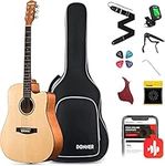 Donner Acoustic Guitar Full Size 4/4 Beginner Set Acoustic Guitar 41 Inch Cutaway Guitar Starter Dreadnought Kit with Gig Bag Capo Picks Strap String (Natural)