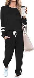 RUBZOOF Sweatsuits Sets for Women 2 Piece Sweat Suits Outfits Jogger Sets Long Sleeve Travel Clothes Black M