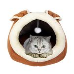 PowerKing Cat Bed for Indoor Cats,Cat House Furniture for Pet Kitten Tent Cave,Cute Dog Beds for Puppy Medium Dogs with Removable Washable Soft Cushioned Pillow,Brown