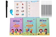 ZARQITO Hindi language and English language Magic Practice Copybook for Kids,Handwriting Practice Book 4 Pack with Pen Refill English Cursive Calligraphy Reusable Age 3-8