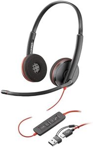 Poly Blackwire 3220 schnurgebundenes USB-C-Headset, Noise Cancelling-Mikrofon, Stereo-Design, Verbindung mit PC/Mac über USB-C oder USB-A, Kompatibel mit Teams/Zoom, SoundGuard-Technologie