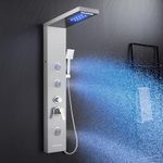 KINKIBOS LED Shower Tower with Shower Mixer, 6 Shower Modes: Rain＆Waterfall Shower, 2 Body Massage Jets, Handheld Shower and Bathtub Spout, Stainless Steel Shower Column Brushed Shower Panel