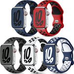 Dirrelo 5 Pack Sport Straps Compatible with Apple Watch Strap 44mm 45mm 46mm 49mm 42mm for Men, Soft Breathable Silicone Wristband for iWatch Series 10 9 8 7 6 5 4 3 2 1 SE Ultra 2, Dark Colour B, L