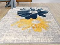 Ladole Rugs Boston Collection Contemporary Floral Pattern Area Rug Carpet in Teal Yellow, 5x8 (5'3" x 7'6", 160cm x 230cm)