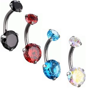 14g Surgical Steel Belly Button Ring Navel Rings Double-Headed Round Cubic Zirconia Barbell Piercing (4Pcs(AB Clear+Black+Red+Blue))