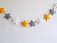 Peach Cuddle Velvet Fabric Star Bunting For Kids Room Decoration (Pack Of 1, 12 Stars, Yellow Grey) Nursery Decoration, Party Decoration, Star Bunting, Fabric Bunting, Star Bunting Garland, 99 CM