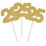 Number 25 Cupcake Toppers - 12pk Cake Decoration, Birthday, Anniversary, Pick, Pics, Twenty five (Gold Glitter)