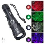 VASTFIRE LED Hunting Flashlight 4 Colors 1 in (red,green,UV,white) Torch 1000 Lumens Zoomable USB Rechargeable Blood Tracking Light for Deer Elk Coyote Predator