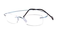 Agstum Pure Titanium Rimless Frame Prescription Hingeless Eyeglasses Rx (Blue, 52)