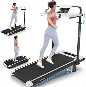 Treadmill with Desk Workstation & Adjustable Height, 450 LBS Weight Capacity, Folding Treadmill with 15% Incline, Bluetooth Speaker & App, Portable 3.5HP Walking Pad with Desktop for Home Office