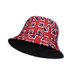 MJJ Fashion Unisex Outdoor Cotton Bucket Hats Foldable Double-Sided Printed Casual Hat for Men and Women Sunscreen Beach Fishermen Hunting Hiking Camping Summer Travel Hat (Small Union Jack Printed)