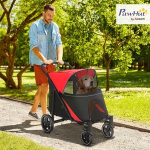 PawHut Foldable Dog Stroller – Red, Lightweight Pet Carrier