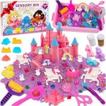 Sensory Bin: Unicorn Valley - Complete Unicorn Sensory Sand Kit for Girls, Sensory Sandbox 2.5 lbs Magic Sand, Unicorns, Castle Molds, Glitter Great Gift Idea for Christmas & Holiday, Girls Ages 5-12+