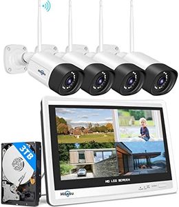 【5MP+3TB】Hiseeu 5MP Kit Camaras de Vigilancia WiFi,Sistema Cámara de Seguridad Inalámbrica con 12'' de Monitor LCD,4X5MP Cámara Seguridad IP,Detección de Movimiento,Vision Nocturna,Audio Bidireccional